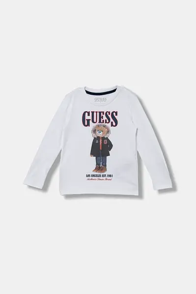 Dětské bavlněné tričko s dlouhým rukávem Guess