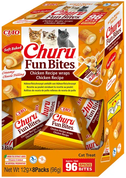 Inaba Ciao Churu Fun Bites – kuracie wrapy plnené kuracím mäsom 96 g (12 g x 8 balení)