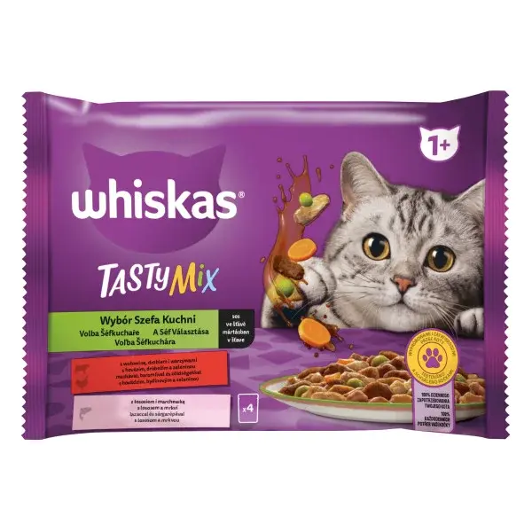 Whiskas Tasty Mix Chef's Choice výběr krmiva pro kočky v kapsičkách - hovězí, drůbež a losos 4 x 85 g