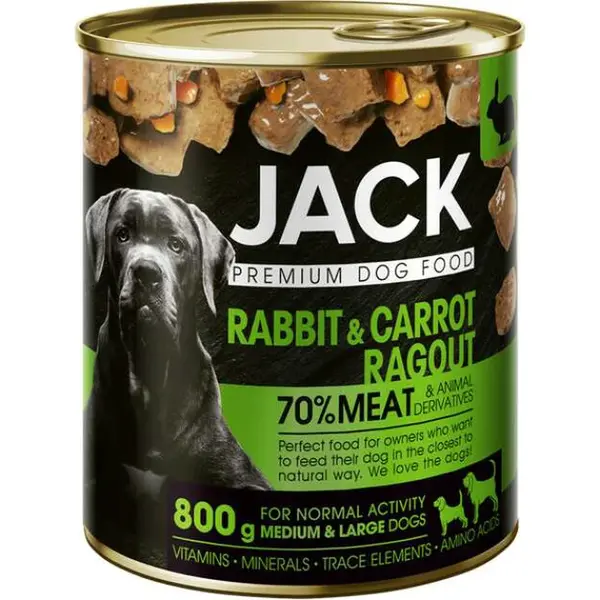 Jack psí guláš v konzervě - králičí maso a mrkev 800 g