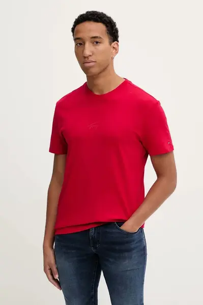 Bavlněné tričko Tommy Jeans pánské, červená barva, DM0DM22138