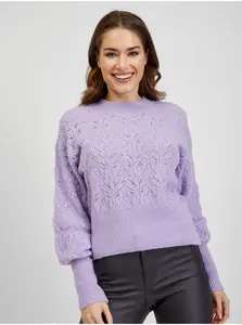 Světle fialový dámský vzorovaný svetr s balonovými rukávy ORSAY - Dámské