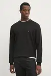 Bavlněná mikina Tommy Hilfiger pánská, černá barva, hladká, MW0MW37237