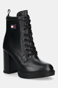 Kožené kotníkové boty Tommy Jeans TJW HEEL LACE UP BOOT