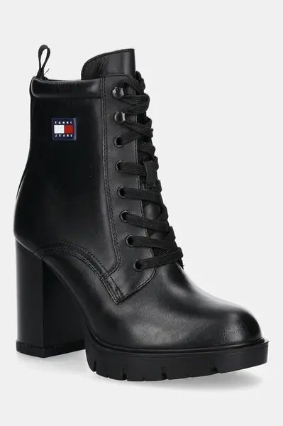 Kožené kotníkové boty Tommy Jeans TJW HEEL LACE UP BOOT