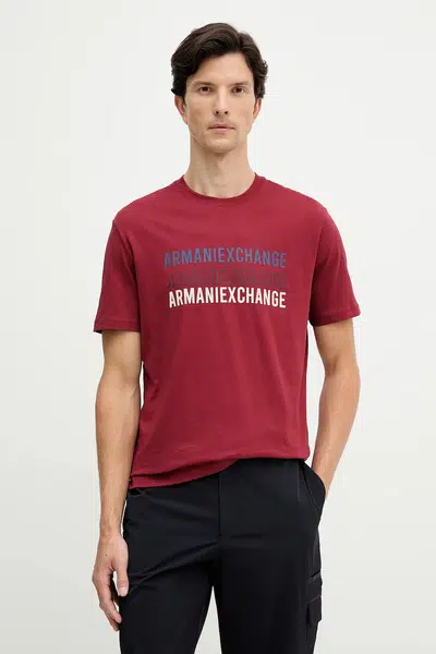Tričko Armani Exchange pánské, vínová barva, s aplikací, XM001444 AF10358