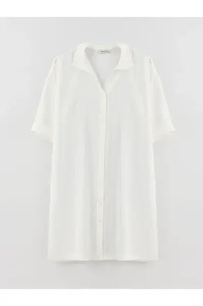 Dámska košeľa LC Waikiki s golierom, rovnými krátkymi rukávmi a oversized tunikou