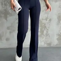 80272 Dewbery High Waist Slim Fit Wide Leg Pants-NAVY