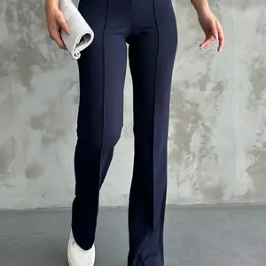 80272 Dewbery High Waist Slim Fit Wide Leg Pants-NAVY