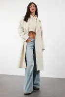 Trendyol Ecru Oversize Wide Cut Long Wool Cashmere Coat