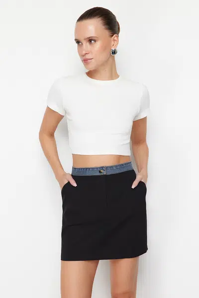 Trendyol Black Denim Detailed Pencil Straight Cut Mini Length Woven Skirt