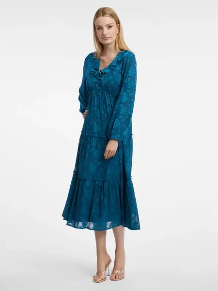 Modré dámske kvetované midišaty ORSAY