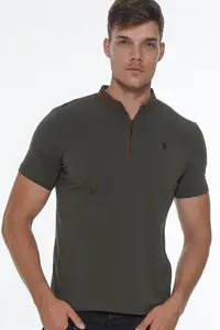 T8571 DEWBERRY ZIPPER MEN'S T-SHIRT-OPEN KHAKI
