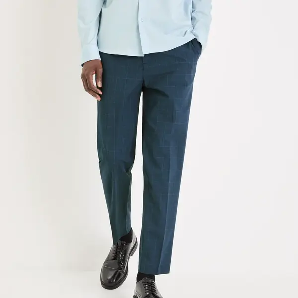 Tmavomodré pánske kockované skrátené nohavice Celio Gochecko