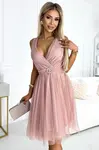 525-2 OLGA tulle dress with a neckline and decorative buckle - dirty pink