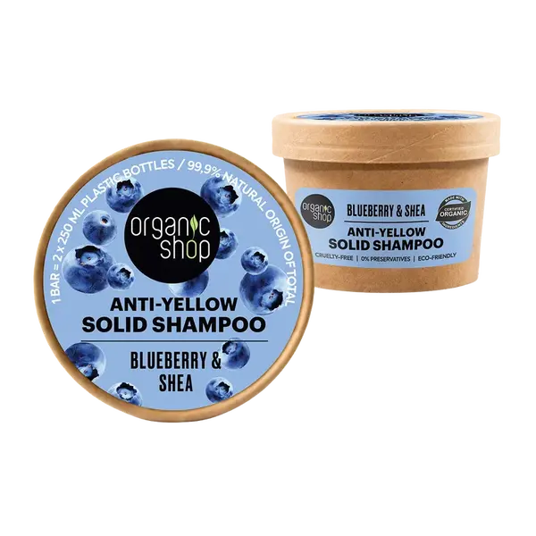 ORGANIC SHOP Tuhý šampón na blond vlasy Čučoriedky a bambucké maslo 60 g