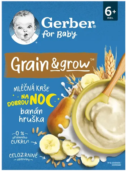 GERBER Mliečna kaša Na noc pšenično-ovsená banán a hruška 200 g