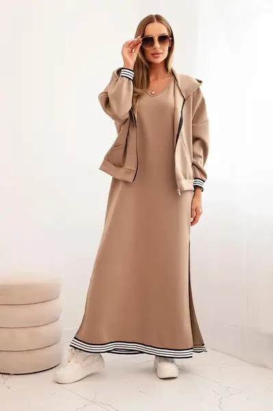 Kesi Włoski Komplet dámsky s viskózou s rozopínacou blúzkou a dlhými šatami fango