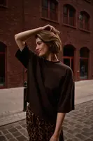 Marisse Plain Oversize Brown Blouse