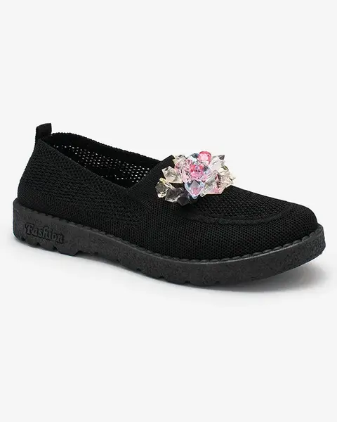 Resti Black women's fabric moccasins with crystals Fezens