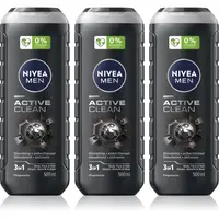 NIVEA MEN Active Clean sprchový gél pre mužov výhodné balenie 3 x 500 ml