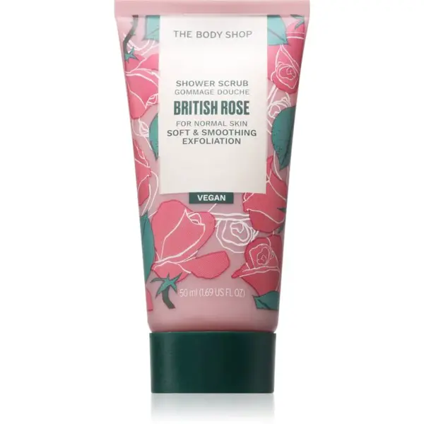 The Body Shop British Rose Shower Scrub jemný tělový peeling s vůní růží 50 ml
