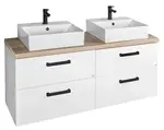 Aqualine Vega - Skrinka s umývadlami 125x54x45 cm, 4 zásuvky, biela/dub platin VG064-04