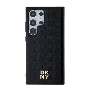 Zadní kryt DKNY PU Leather Repeat Pattern Stack Logo MagSafe pro Samsung Galaxy S24 Ultra, černá