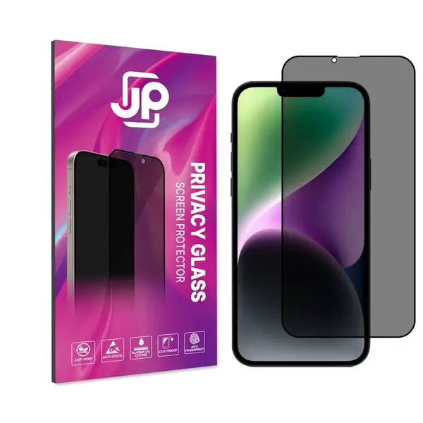 JP Privacy Tvrzené sklo, iPhone 13 / 13 Pro / 14 / 16e, černé