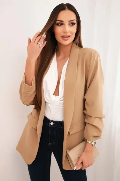 Kesi Włoski Elegantná sako s klopami tmavý camel