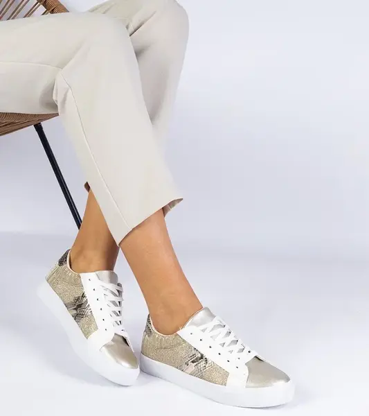 Gemre Women's gold sneakers with animal motif Walorin