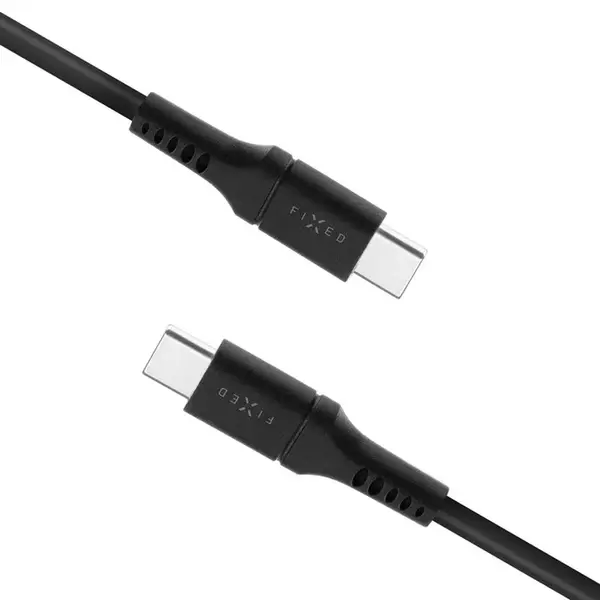 Nabíjecí a datový kabel FIXED Liquid silicone s konektory USB-C/USB-C a podporou PD, 2m, USB 2.0, 60W, černá