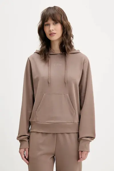 Mikina Guess SOFIA dámská, béžová barva, s kapucí, hladká, O5RQ02 KCO31