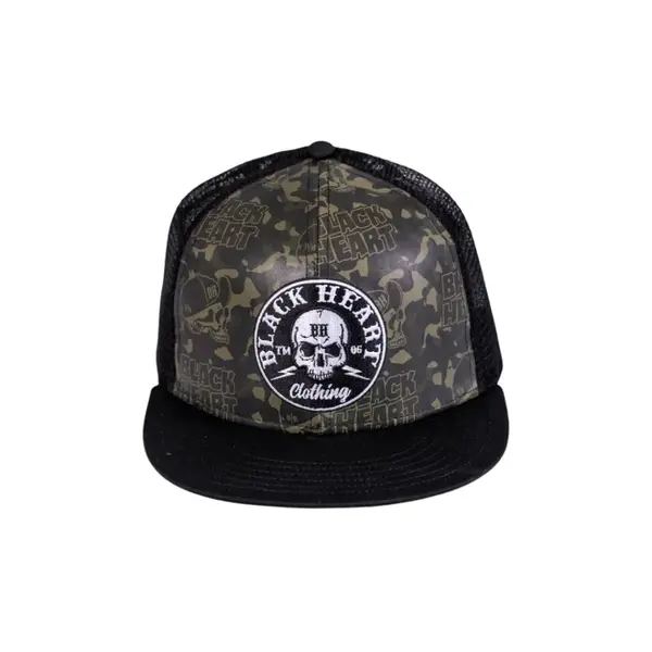 Kšiltovka BLACK HEART Bastard Skull Trucker khaki-černá
