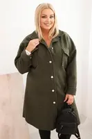Kesi Włoski Dámský kabát Plus Size s vlnou na knoflíky s kapsami a límcem khaki