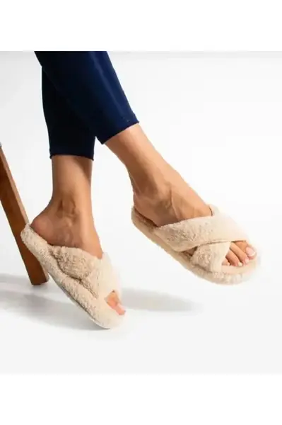 44299 Dewberry Women Furry Fluffy Home Slippers-BEIGE