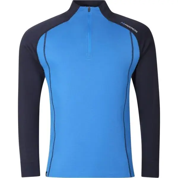 PROGRESS BREAKOUT Pánsky merino rolák s krátkym zipsom, modrá, veľkosť