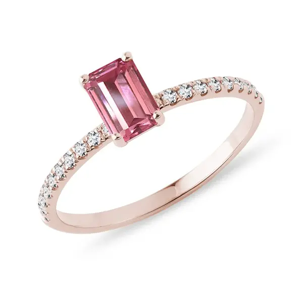 Prsteň z ružového zlata s turmalínom a diamantmi KLENOTA
