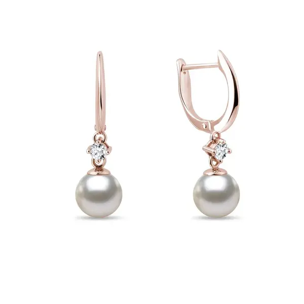 Náušnice z ružového zlata s Akoya perlou a diamantmi KLENOTA