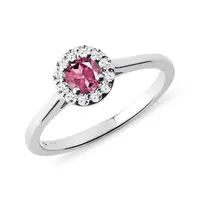 Prsteň z bieleho zlata s ružovým turmalínom a briliantmi KLENOTA