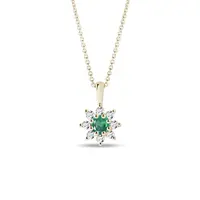 Zlatý náhrdelník s kytičkou ze smaragdu a diamantů KLENOTA