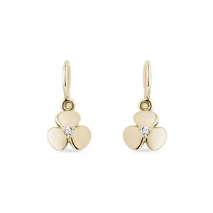 Zlaté dětské náušnice trojlístky s diamanty KLENOTA