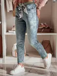 Spodnie damskie jeansowe slim fit z paskiem FLORETTA niebieskie Dstreet
