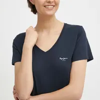 Bavlněné tričko Pepe Jeans LORETTE V NECK tmavomodrá barva, PL505826