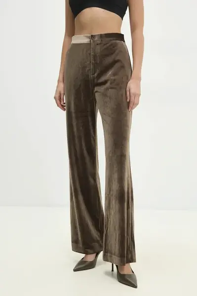 Velurové kalhoty Answear.LAB béžová barva, high waist