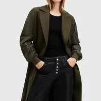 Kabát s vlnou AllSaints PAULAH zelená barva, přechodný, dvouřadový, W007OZ