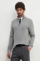 Bavlněný svetr Tommy Hilfiger šedá barva, lehký, s pologolfem, MW0MW37331