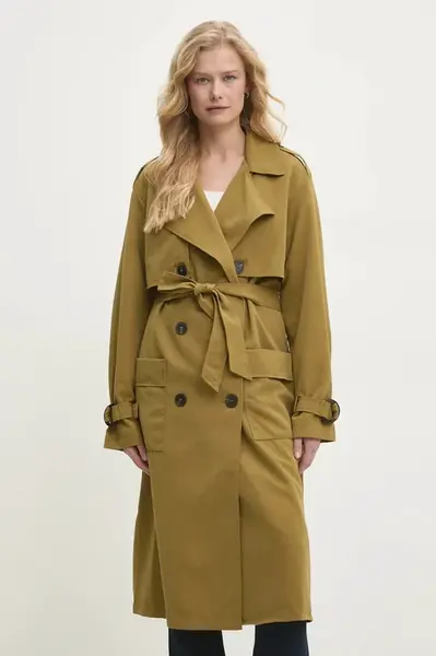 Trench kabát Answear.LAB dámský, zelená barva, přechodný