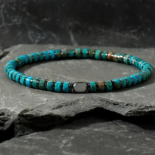 Dyed Natural Imperial Jasper & Synthetic Non-magnetic Hematite Beads Stretch Bracelets for Men