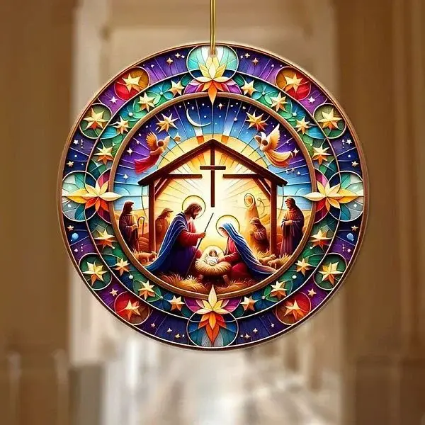 Nativity Acrylic Flat Round & Easter Jesus Pendant Decorations